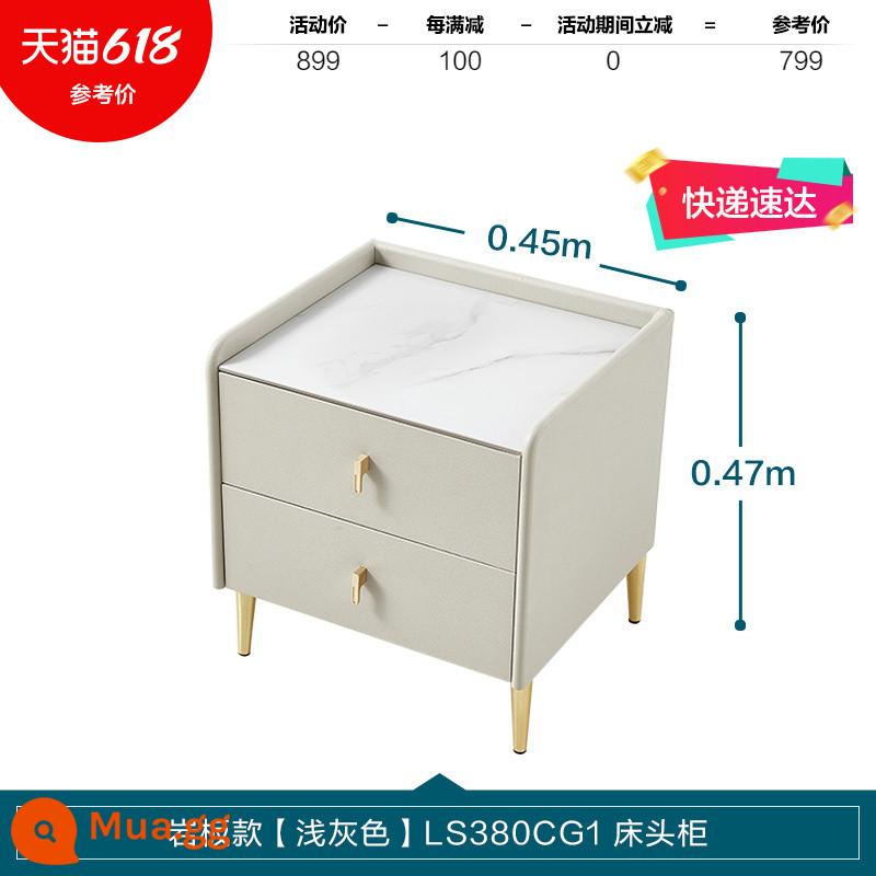 Lin's Home Furniture Nội thất giường vải sang trọng ánh sáng hiện đại Phòng ngủ chính Hộ gia đình Tựa lưng mềm Nội thất giường đôi màu đỏ Nội thất gỗ công nghiệp của Lin - [Mẫu đá đen 2 ngăn | xám nhạt] Bàn đầu giường LS380CG1