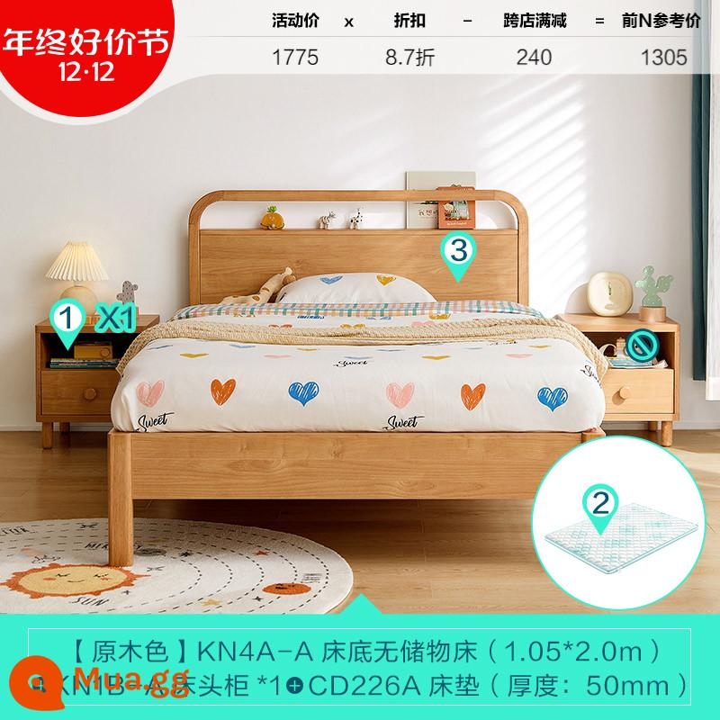 Lin's Home Giường Trẻ Em Đơn Giản Chân Gỗ Nguyên Khối 1.2 Mét Giường Đơn Bé Trai Và Bé Gái Căn Hộ Nhỏ Lin's Wood Industry - [Màu nhật ký|Mẫu cơ bản] Giường trẻ em (1.05*2.0) + bàn cạnh giường ngủ + nệm