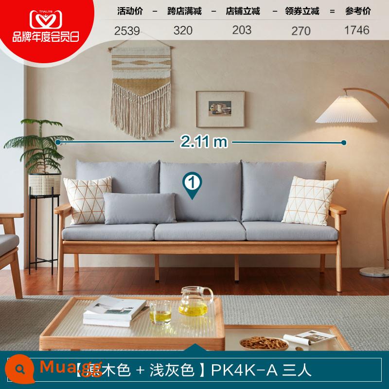 Lin's Home Sofa gỗ nguyên khối phong cách Nhật Bản phòng khách căn hộ nhỏ nội thất gỗ đơn giản 2023 mới Lin's Wood Industry PK - [Xám nhạt | Sofa] Sofa ba người