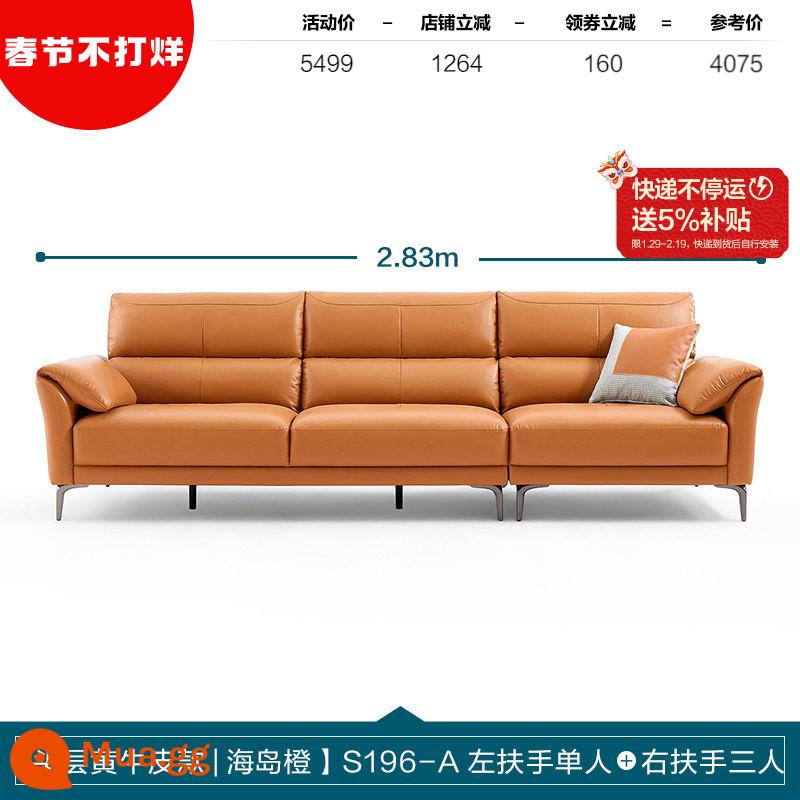 Lin's Home Hiện Đại Đơn Giản Nhẹ Nhàng Sofa Da Sang Trọng Phòng Khách 2023 Nội Thất Tối Giản Mới Của Ý Lin's Wood Industry - [Mẫu da bò lớp 1 màu vàng Đảo Cam] S196-A gác tay trái đơn + gác tay phải ba người