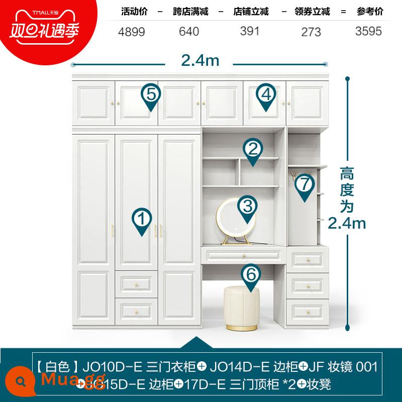 Lin's Home Đơn Giản Tủ Quần Áo Lớn Bàn Trang Điểm Tích Hợp Lưới Màu Đỏ Nhà Phòng Ngủ Kết Hợp Tủ Lưu Trữ Lin's Wood Industry - [2,4 * 2,4m] Tủ quần áo ba cửa + tủ trên + tủ bên + tủ bàn trang điểm + ghế trang điểm