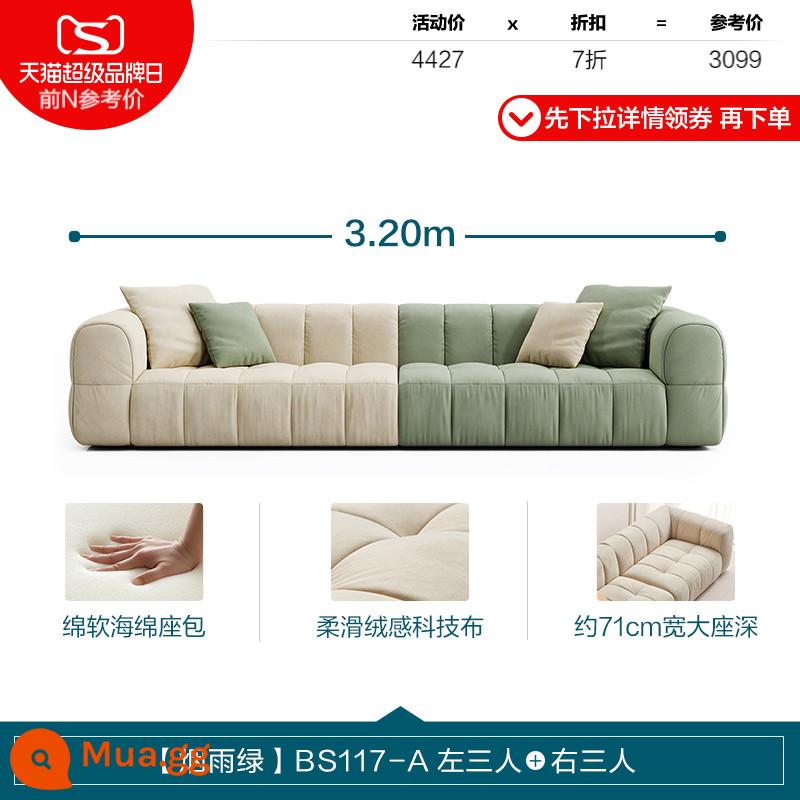 Trang trí nội thất nhà Lin màu kem phong cách kẹo bông sofa phòng khách căn hộ nhỏ đậu phụ nội thất vải khối lưới đỏ Lin ngành công nghiệp gỗ - [Xanh sương mù] BS117-A Ba người bên trái + ba người bên phải