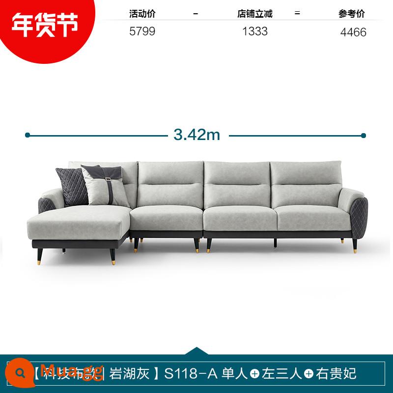 Lin's Home Hiện Đại Đơn Giản Ánh Sáng Sang Trọng Công Nghệ Sofa Vải Phòng Khách Căn Hộ Nhỏ Nội Thất Sofa Lin's Wood Industry S108 - Phiên bản giới hạn [Phong cách vải kỹ thuật | Rock Lake Grey] S118-A đơn + ba người bên trái + vợ lẽ bên phải