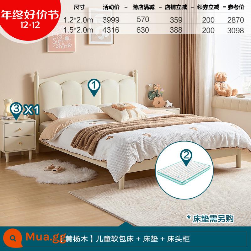 Lin's Home Giường Gỗ Nguyên Khối Cho Bé Trai Và Bé Gái Gỗ Sồi Giường Trẻ Em Phòng Ngủ 1.5 Mét Giường Đơn Công Chúa Lin's Wood Industry - [Gỗ hoàng dương] Giường mềm + nệm + bàn cạnh giường ngủ cho trẻ em