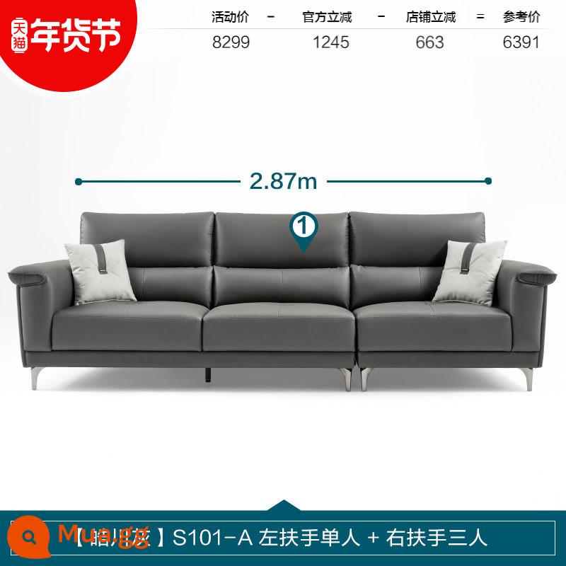 Lin's Home Ánh Sáng Hiện Đại Sofa Da Sang Trọng Lớp Đầu Tiên Da Bò Chức Năng Phòng Khách Sofa Da Lin's Wood Industry S101 - Phiên Bản Giới Hạn [Da Bò Lớp Một | Xám Haochuan] S101-A Tay Trái Đơn + Tay Phải Ba Người