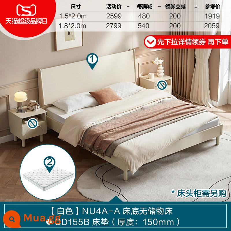 Lin's Home Màu Kem Phong Cách Chân Gỗ 1.5M Giường Đôi Giường Bọc Giường Cao Hộp Bảo Quản Giường Lâm Gỗ Công Nghiệp NU4A - [Mẫu thường] Giường NU4A-A không có giường chứa + nệm CD155B (độ dày: 150mm)