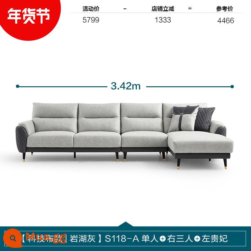 Lin's Home Hiện Đại Đơn Giản Ánh Sáng Sang Trọng Công Nghệ Sofa Vải Phòng Khách Căn Hộ Nhỏ Nội Thất Sofa Lin's Wood Industry S108 - Phiên bản giới hạn [kiểu vải kỹ thuật | Yanhu xám] S118-A đơn + ba người bên phải + vợ lẽ bên trái