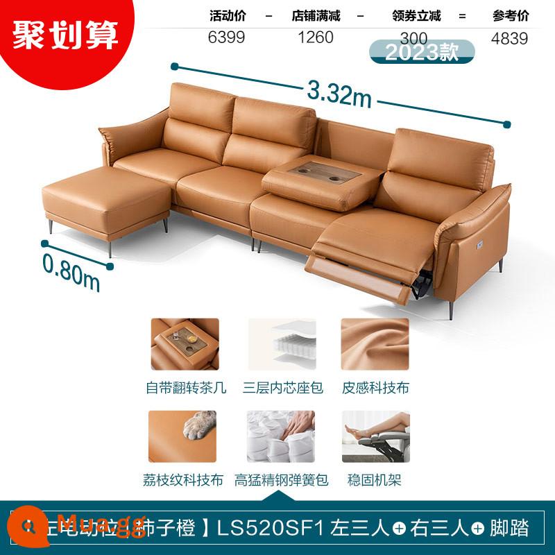 Phòng khách nhà Lin căn hộ nhỏ công nghệ điện sofa vải nội thất tối giản hiện đại Gỗ công nghiệp Lin LS520 - [Bàn cà phê ẩn nâng cấp | Cam hồng | Vị trí điện bên trái] LS520SF1 ba người trái + ba người phải + bàn đạp chân (3,32m)