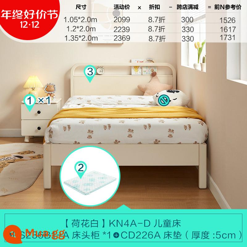 Lin's Home Giường Trẻ Em Đơn Giản Chân Gỗ Nguyên Khối 1.2 Mét Giường Đơn Bé Trai Và Bé Gái Căn Hộ Nhỏ Lin's Wood Industry - [Lotus White|Mẫu cơ bản] Giường trẻ em + Nệm (Độ dày: 5cm) + Bàn đầu giường*1