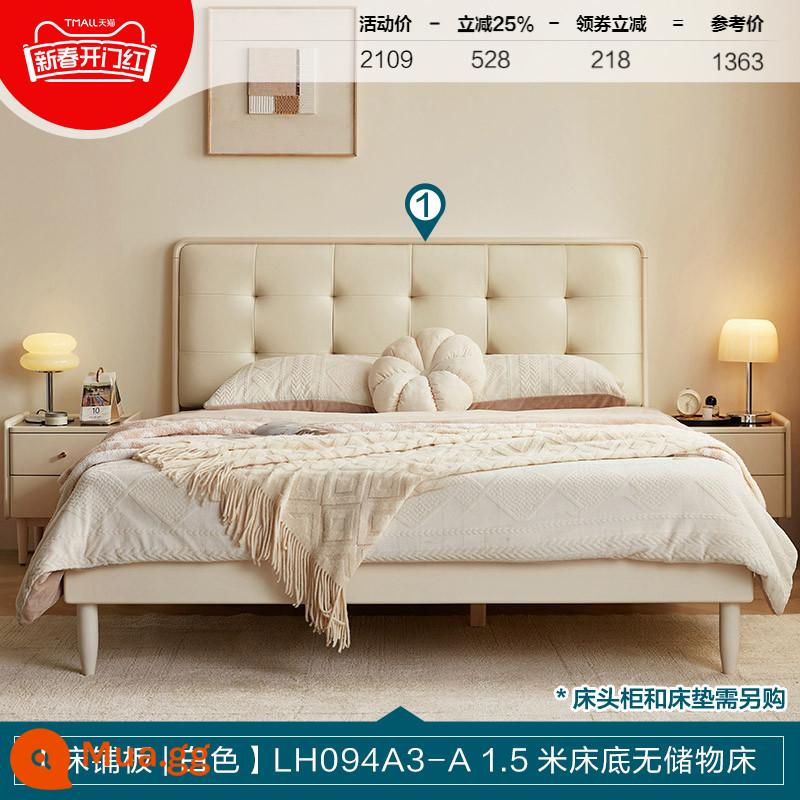 Lin's Home Phong cách kem hiện đại Giường gỗ nguyên khối mềm mại 1,5 mét Phòng ngủ đôi đơn lớn Lin's Wood Industry - [Da sinh thái | Tấm trải giường] Giường gỗ nguyên khối mềm 1,5m (không bao gồm nệm)