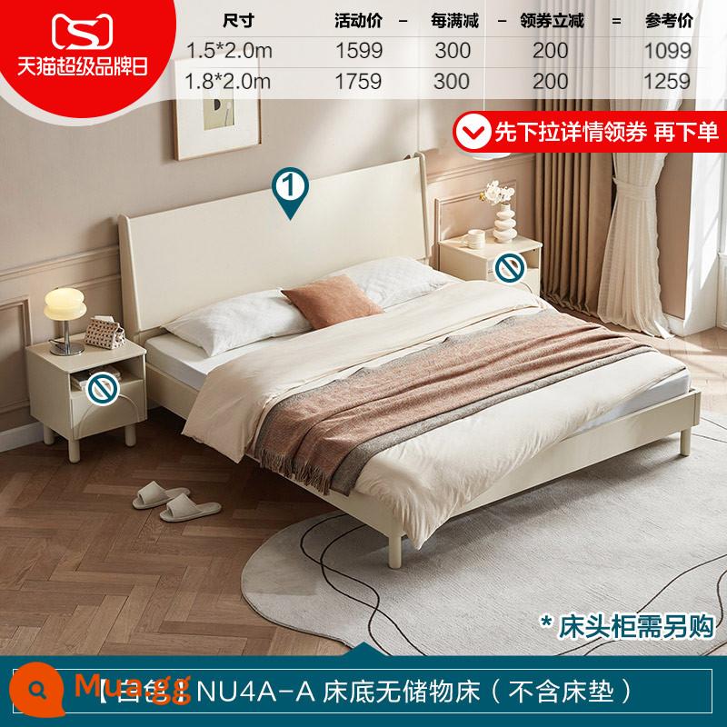 Lin's Home Màu Kem Phong Cách Chân Gỗ 1.5M Giường Đôi Giường Bọc Giường Cao Hộp Bảo Quản Giường Lâm Gỗ Công Nghiệp NU4A - [Mẫu thường] Giường NU4A-A không có ngăn dưới gầm giường (không bao gồm nệm)