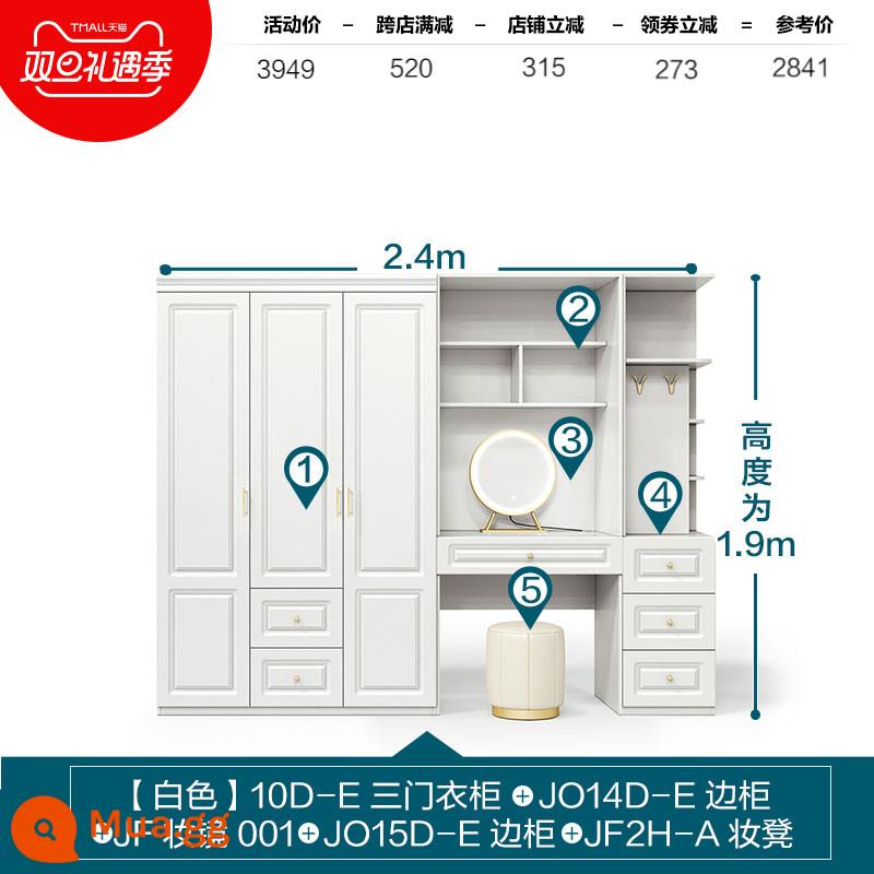 Lin's Home Đơn Giản Tủ Quần Áo Lớn Bàn Trang Điểm Tích Hợp Lưới Màu Đỏ Nhà Phòng Ngủ Kết Hợp Tủ Lưu Trữ Lin's Wood Industry - [2,4 * 1,9m] Tủ quần áo ba cửa + tủ phụ + tủ bàn trang điểm + ghế trang điểm