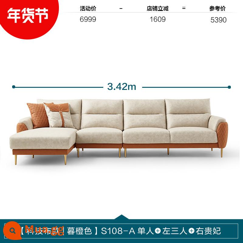 Lin's Home Hiện Đại Đơn Giản Ánh Sáng Sang Trọng Công Nghệ Sofa Vải Phòng Khách Căn Hộ Nhỏ Nội Thất Sofa Lin's Wood Industry S108 - [Phong cách vải kỹ thuật | Màu cam chạng vạng] S108-A đơn + ba người bên trái + vợ lẽ bên phải