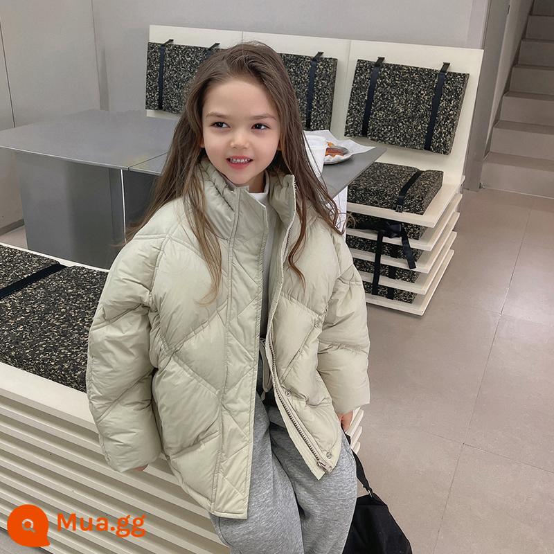 Chenchen Mom Girl Down Áo khoác 2022 Mùa đông Phiên bản tiếng Hàn mới của nước ngoài Down Down Áo khoác nữ Top ấm áp - Điểm xanh xám nhạt