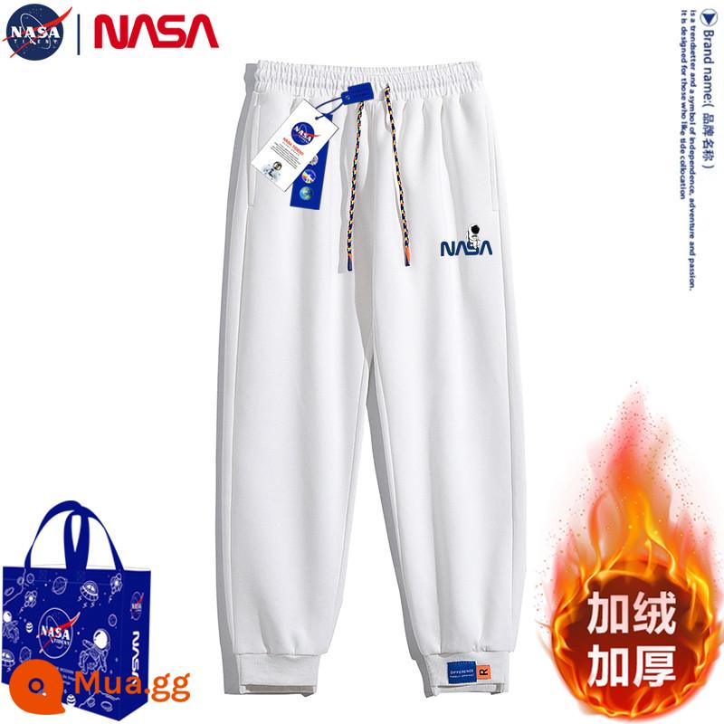 Quần dài thường ngày mùa thu đông đồng thương hiệu của NASA cộng với quần legging nhung và dày chín điểm Quần thể thao hợp thời trang và đa năng - Trắng [nhãn ngực người] cộng với nhung và dày