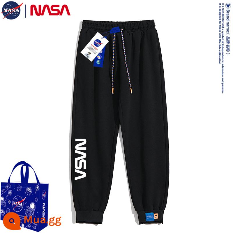 Quần dài thường ngày mùa thu đông đồng thương hiệu của NASA cộng với quần legging nhung và dày chín điểm Quần thể thao hợp thời trang và đa năng - Đen [dấu dọc của NASA]