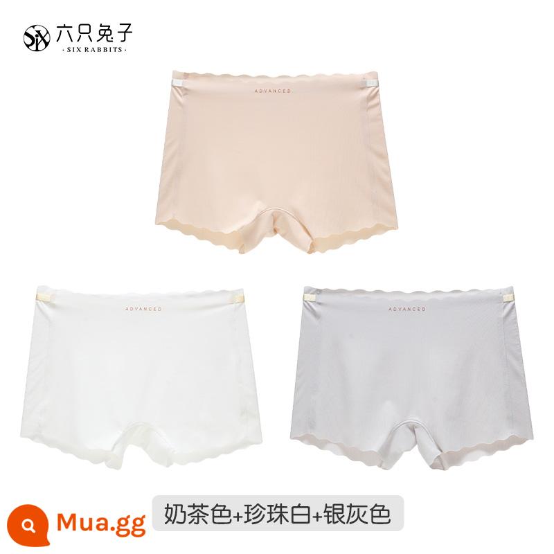 Sáu Thỏ Băng Lụa Liền Mạch An Toàn Quần Quần Lót Nữ Thoải Mái Thoáng Khí Đáy Cotton Mềm Chống Lộ Quần Lót - Màu trà sữa + trắng ngọc trai + xám bạc