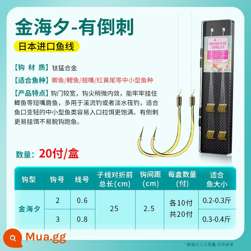 Hàng nhập khẩu Xiaofengxian buộc chỉ phụ móc đôi tay áo vàng Iseni Jinhaixi chống cuộn thành phẩm cá diếc Haixi lưỡi câu - Jin Haixi có gai dài 25cm [móc 2/3#-ren 0,6/0,8#] tổng cộng 20 cặp [2-4 lạng]