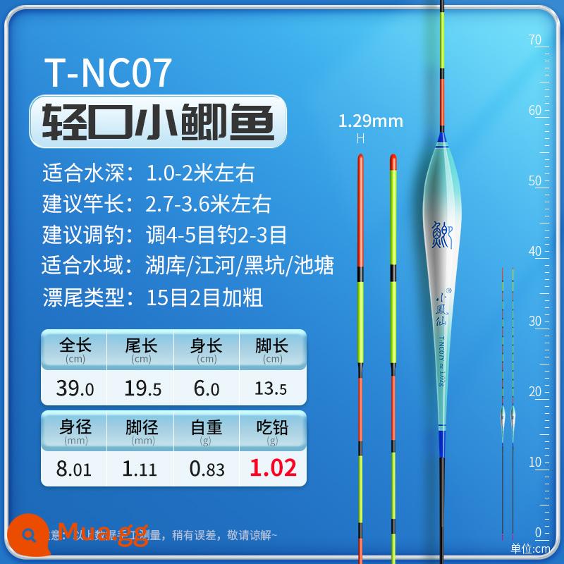 Phao câu cá chép miệng nhẹ Xiaofengxian câu cá hoang dã có độ nhạy cao chính hãng đặc biệt bắt mắt phao cá đuôi mây dấu nano cá - T-NC07 ăn chì ≈ 1.02g [Cá diếc miệng nhẹ] đuôi đậm bắt mắt