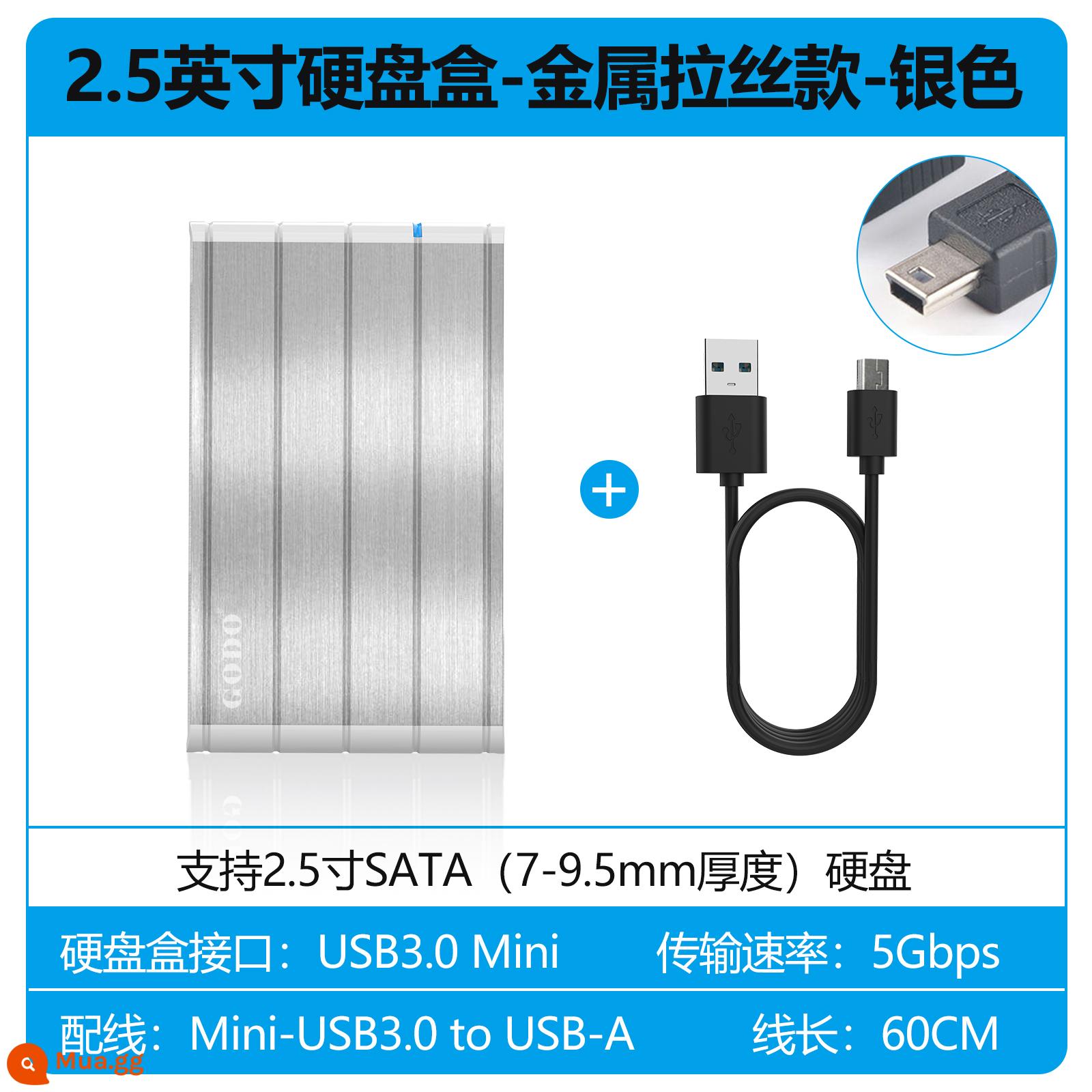 GODO cơ hộp đĩa cứng di động 2.5 inch usb3.0 bên ngoài rắn bên ngoài hộp máy tính xách tay sata - Bạc kim loại [giao diện tốc độ cao 3.0 mới] JM578