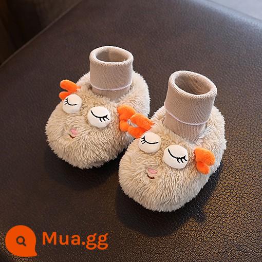 Thu đông dày dặn cộng với giày cotton nhung giày tất ấm áp cho nam và nữ giày cho bé tập đi cho bé 1 tuổi từ 0-6-12 tháng - Nheo mắt màu kaki cộng với nhung và dày