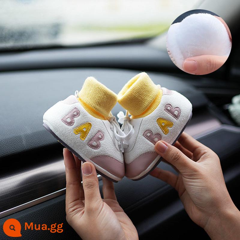 Giày cotton cho bé mùa xuân, mùa thu và mùa đông 0-3-6 tháng tuổi sơ sinh giày và vớ cho bé tập đi có đế mềm - Giày cotton mùa đông BAB hồng nhung dày dặn ấm áp