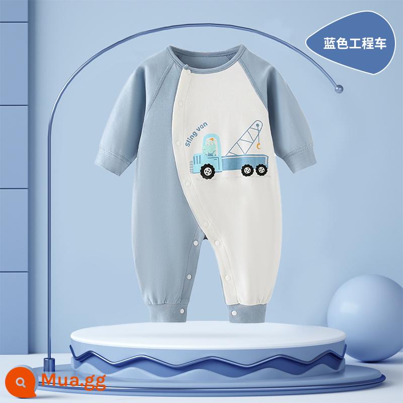 Bé áo liền quần quần áo trẻ em mùa thu đông cotton nguyên chất sơ sinh áo liền quần dày ấm áo liền quần cotton quần áo mùa đông - xe kỹ thuật màu xanh