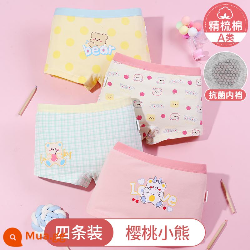 Quần lót trẻ em Nanjiren bé gái cotton boxer bé trai trung niên lớn bốn góc bé gái không kẹp quần đùi PP quần đùi - Cherry Bear [Cotton nguyên chất loại A, đũng quần kháng khuẩn]