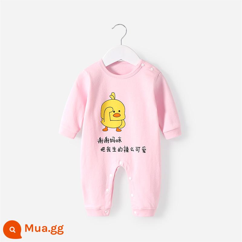 Áo liền quần cotton nguyên chất mùa thu và mùa đông đồ lót giữ nhiệt cho bé đáy quần áo đồ ngủ sơ sinh mùa xuân và mùa thu bò quần áo áo liền quần - vịt hồng dễ thương