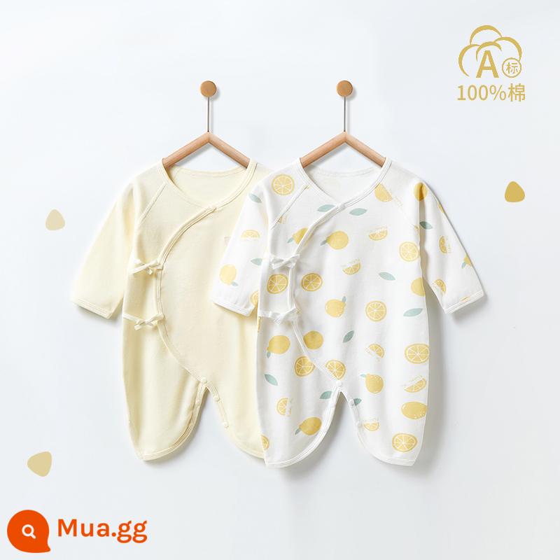 Quần áo trẻ sơ sinh mùa đông áo liền quần trẻ sơ sinh áo liền quần leo núi 3-6 tháng một lớp cotton nguyên chất đi chơi mùa thu đông - In đầy đủ màu vàng + vàng nguyên chất