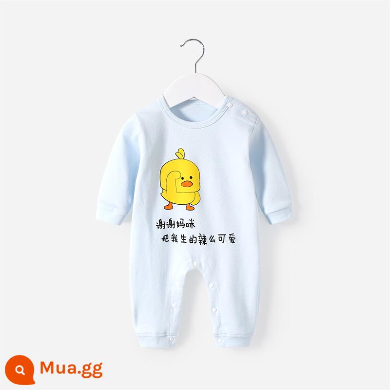 Áo liền quần cotton nguyên chất mùa thu và mùa đông đồ lót giữ nhiệt cho bé đáy quần áo đồ ngủ sơ sinh mùa xuân và mùa thu bò quần áo áo liền quần - vịt xanh dễ thương