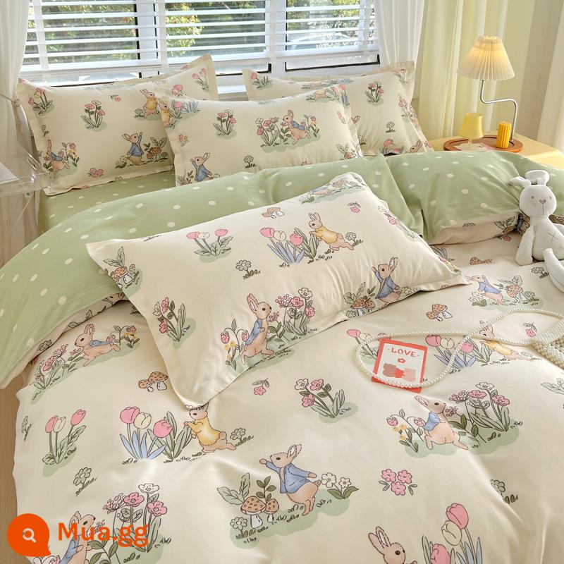 Bộ bốn món bằng cotton 100 bộ chăn ga gối đệm bằng vải cotton nguyên chất bốn mùa đơn giản thân thiện với da vỏ chăn ký túc xá sinh viên bộ ba bốn món - Peter Rabbit [Bông loại A dành cho bà mẹ và trẻ sơ sinh]