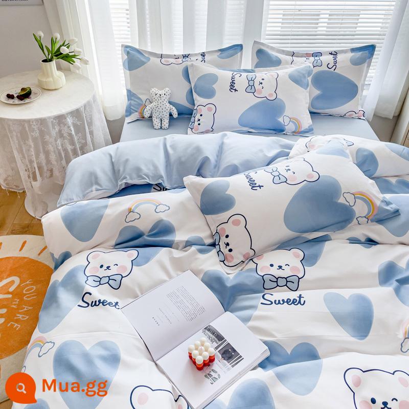 Bộ bốn món bằng cotton 100 bộ chăn ga gối đệm bằng vải cotton nguyên chất bốn mùa đơn giản thân thiện với da vỏ chăn ký túc xá sinh viên bộ ba bốn món - Happy Time [Loại A dành cho bà mẹ và trẻ sơ sinh]