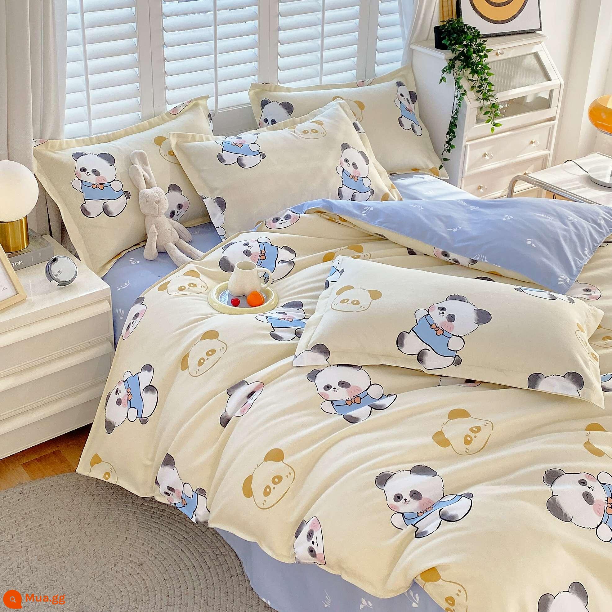 Bộ bốn món bằng cotton 100 bộ chăn ga gối đệm bằng vải cotton nguyên chất bốn mùa đơn giản thân thiện với da vỏ chăn ký túc xá sinh viên bộ ba bốn món - Ghi chú phiêu lưu [Bông loại A dành cho bà mẹ và trẻ sơ sinh]