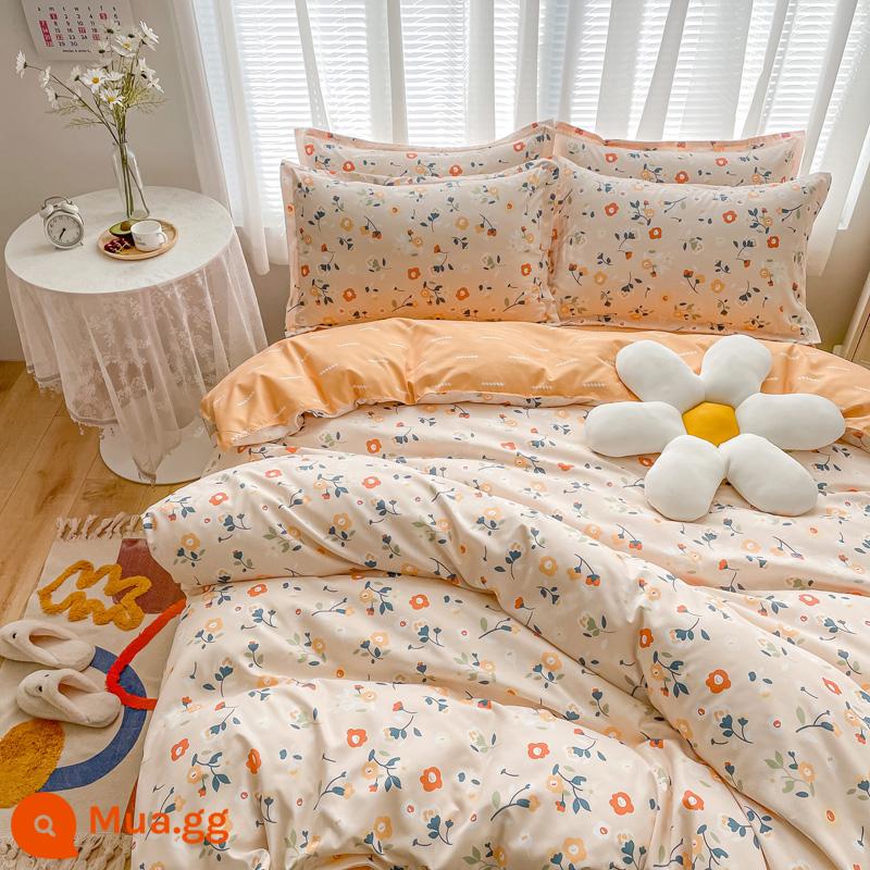 Bộ bốn món bằng cotton 100 bộ chăn ga gối đệm bằng vải cotton nguyên chất bốn mùa đơn giản thân thiện với da vỏ chăn ký túc xá sinh viên bộ ba bốn món - Qiansi Baimei [Bông loại A dành cho bà mẹ và trẻ sơ sinh]