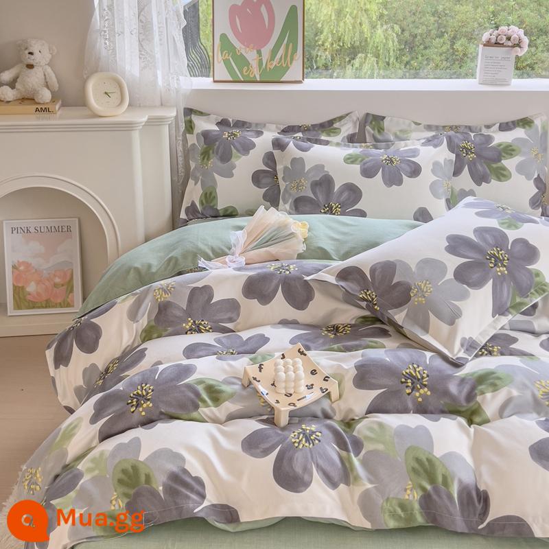 Bộ bốn món bằng cotton 100 bộ chăn ga gối đệm bằng vải cotton nguyên chất bốn mùa đơn giản thân thiện với da vỏ chăn ký túc xá sinh viên bộ ba bốn món - Huaxi [Bông loại A dành cho bà mẹ và trẻ sơ sinh]