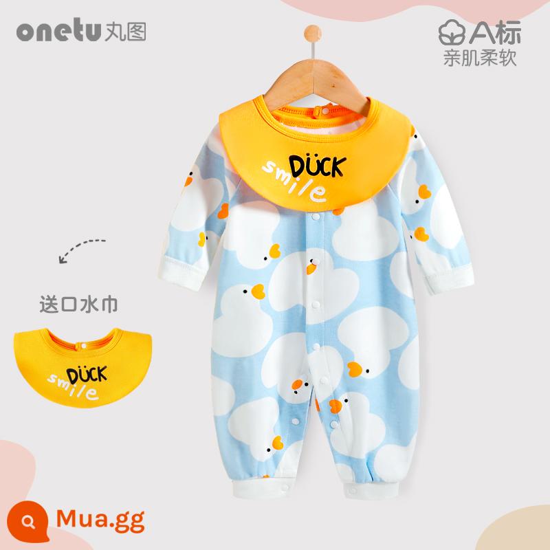 Bé cardigan áo liền quần mùa xuân và mùa thu cotton nguyên chất trăng tròn quần áo trẻ sơ sinh bé gái mùa xuân quần áo trẻ sơ sinh bé trai - Áo cardigan kiểu áo len hình con vịt