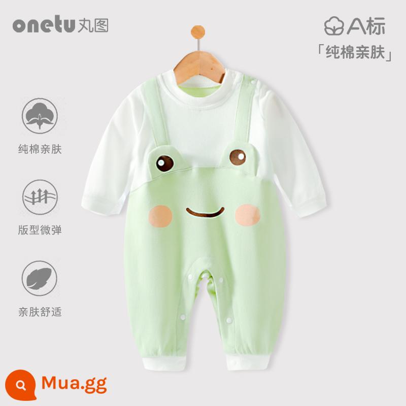 Bé cardigan áo liền quần mùa xuân và mùa thu cotton nguyên chất trăng tròn quần áo trẻ sơ sinh bé gái mùa xuân quần áo trẻ sơ sinh bé trai - kiểu áo thun ếch xanh