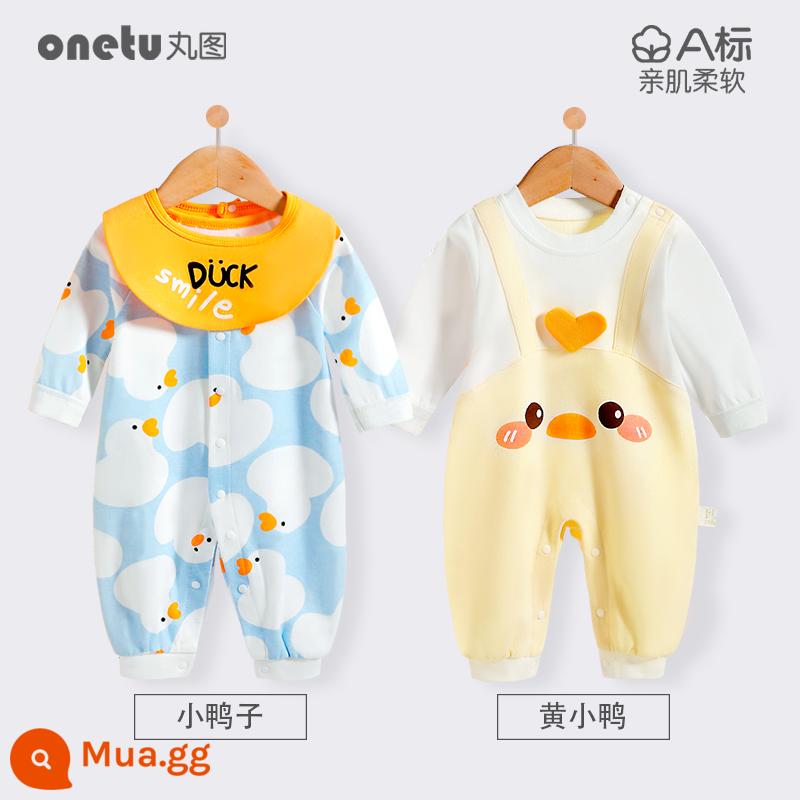 Bé cardigan áo liền quần mùa xuân và mùa thu cotton nguyên chất trăng tròn quần áo trẻ sơ sinh bé gái mùa xuân quần áo trẻ sơ sinh bé trai - Vịt cardigan + vịt vàng