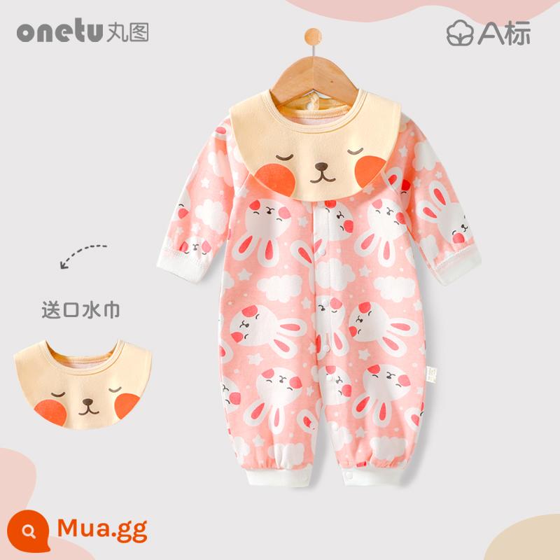 Bé cardigan áo liền quần mùa xuân và mùa thu cotton nguyên chất trăng tròn quần áo trẻ sơ sinh bé gái mùa xuân quần áo trẻ sơ sinh bé trai - Áo len cardigan phong cách áo len thỏ