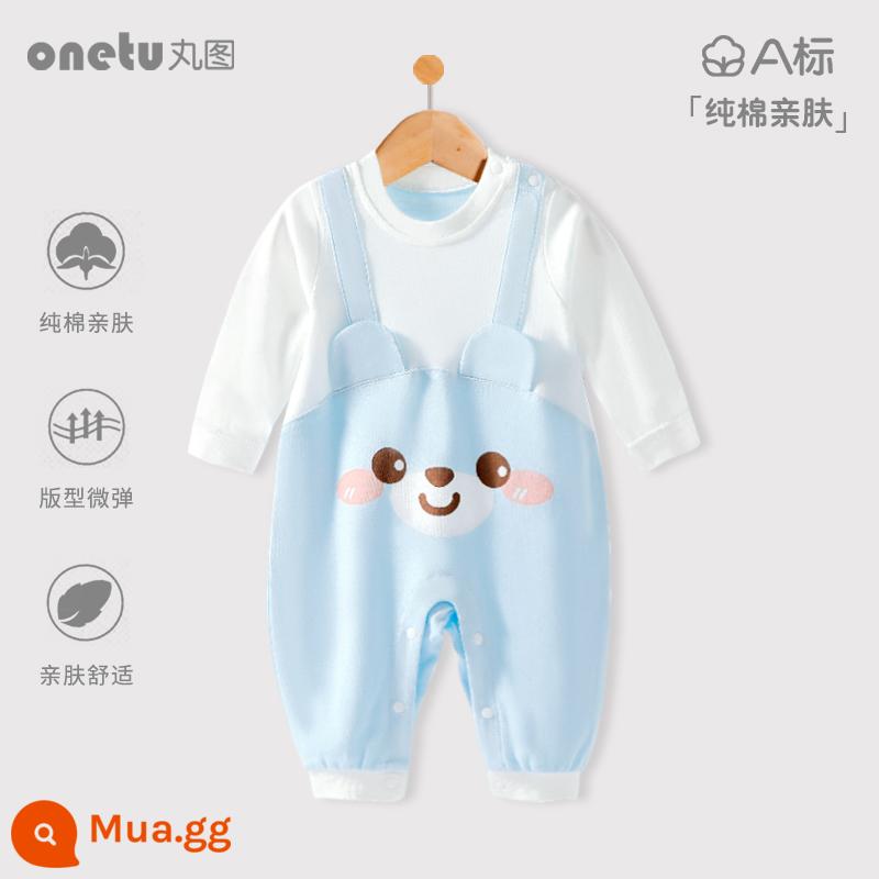 Bé cardigan áo liền quần mùa xuân và mùa thu cotton nguyên chất trăng tròn quần áo trẻ sơ sinh bé gái mùa xuân quần áo trẻ sơ sinh bé trai - Kiểu áo thun gấu xanh