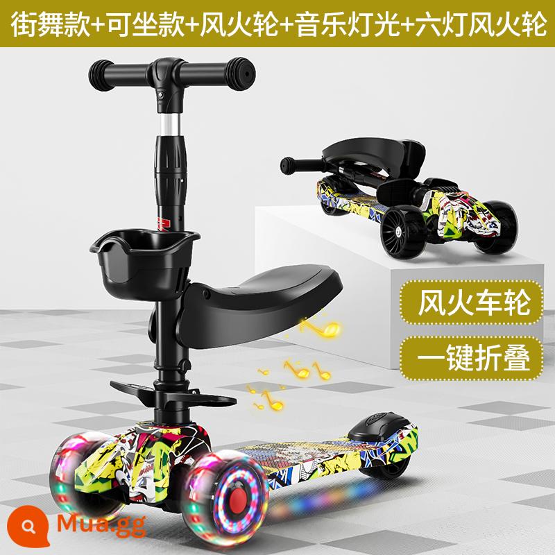 Xe Scooter cho bé 1-3-6-12 tuổi xe đạp trẻ em mẫu gấp bé trai và bé gái xe trơn cho bé - Âm thanh đường phố màu vàng nhạt Bánh xe nóng Gấp Ngồi