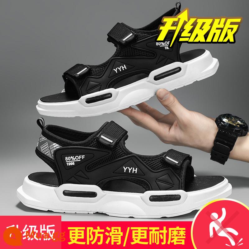 Giày Sandal Nam Mùa Hè 2023 Xu Hướng Mới Ngoài Trời Khử Mùi Giày Đi Biển Nam Lái Xe Đế Mềm Chống Trơn Trượt - Trắng và đen [nâng cấp]