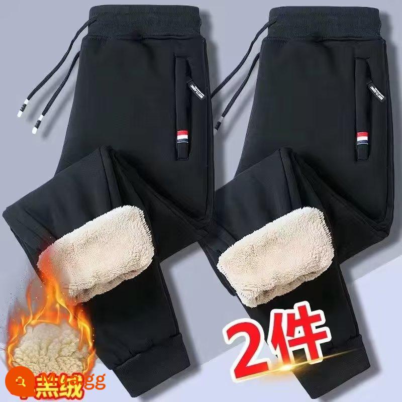 Quần nhung cừu kiểu mới cho nam mùa đông, cộng với quần nhung và cotton cực dày, quần nam thể thao thu đông, quần âu nam - 2 gói (quần legging đen + quần legging đen)