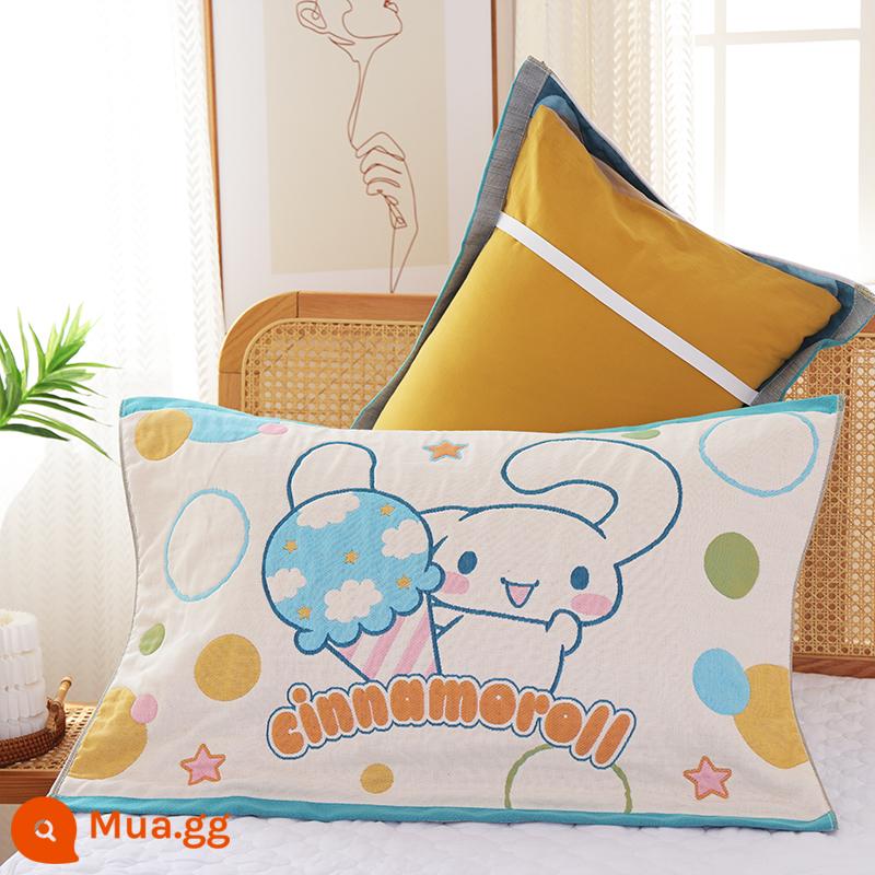 HelloKitty 8 lớp nguyên chất bông gạc dây đeo gối cặp hoạt hình hộ gia đình cotton thoáng khí gối - Cặp chó tai to có dây buộc cực ngầu