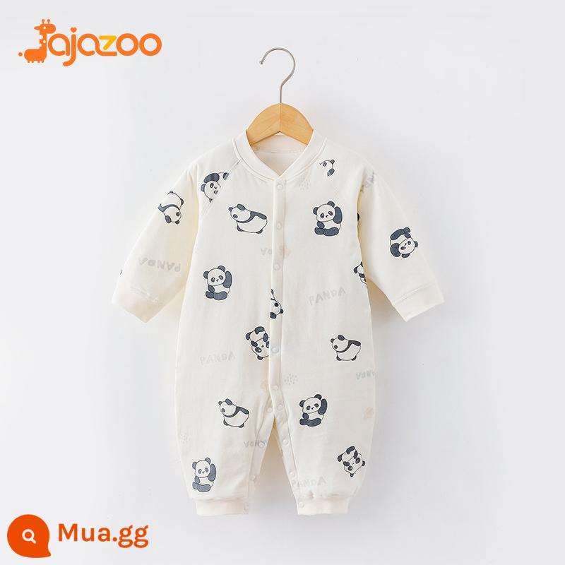 Áo liền quần cho bé mùa thu đông ấm áp nguyên chất cotton sơ sinh mỏng quần lót cotton quần áo trẻ em rompers chần bông quần áo mùa xuân - gấu trúc đỏ