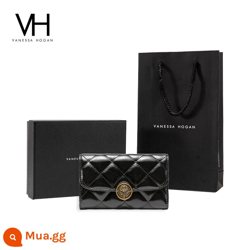 VH Túi Nữ 2022 Thời Trang Mới Ví Hoa Hồng Ví Hình Thoi Tính Khí Túi Clutch Đa Thẻ Da Bò Ví Tiền Xu - Màu đen (có hộp quà tặng)