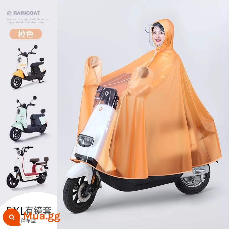 Tuyển áo mưa xe điện, đơn nữ dáng dài, che mưa dày toàn thân, áo poncho nam đi xe máy chạy pin chuyên dụng - 5XL kèm bao gương - cam