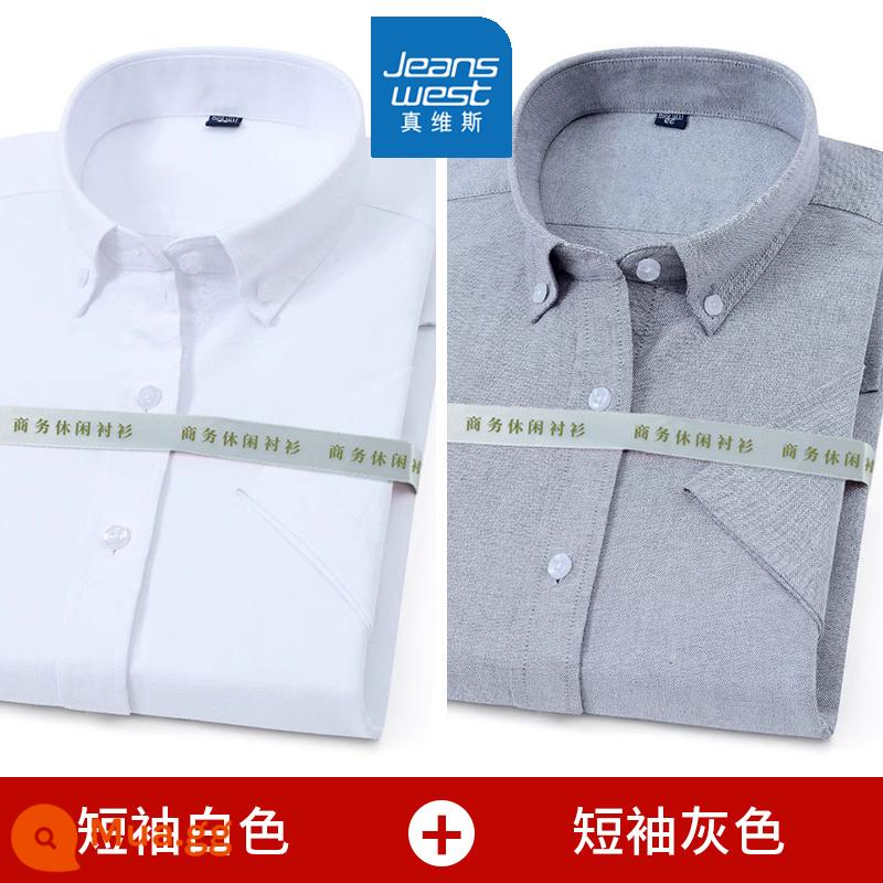 Mùa xuân và mùa thu nam dài tay cotton Oxford áo sơ mi trắng công sở bình thường đáy sọc xanh áo sơ mi áo khoác inch - 2 chiếc 99 [tay ngắn màu trắng + tay ngắn màu xám] cotton nguyên chất