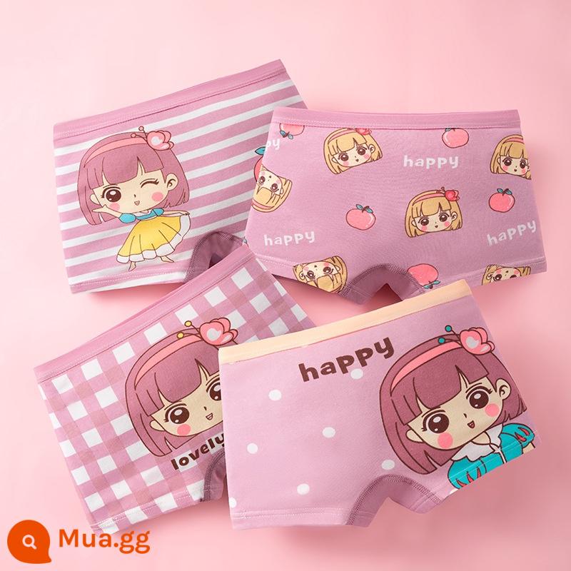 Quần lót trẻ em bé gái cotton nguyên chất quần lót boxer bé gái quần lót boxer trẻ em lớn bé cotton tam giác 100% không kẹp PP - Bộ Boxer Rainbow Girl 2 Gói